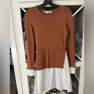 NWOT Brown and White Long Sleeve Dress